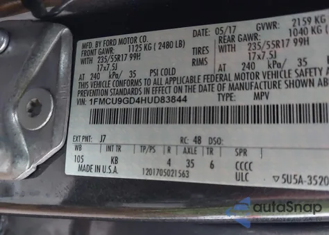 2017 Ford Escape Se from USA, damaged, VIN 1FMCU9GD4HUD83844